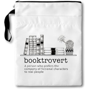 Booktrovert Book Club Gifts Bag, Book Sleeves with Zipper, 11x9 Inch Washable Book Covers for Paperbacks, Book Cover Bag Gifts for Women Librarian Reader Bookish Bibliophile, A018