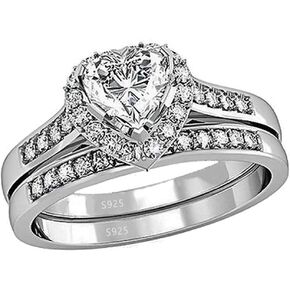 MABELLA Cubic Zirconia Heart Promise Rings Wedding Band Engagement Ring Bridal Sets 925 Sterling Silver