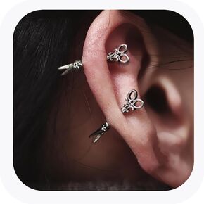 2Pcs 16G Scissors Cartilage Earrings, Surgical Steel Stud Earrings for Helix Piercing, Cartilage Piercing
