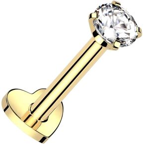 Pierced Owl 16GA ASTM F-136 Implant Grade Titanium Internally Threaded CZ Crystal Top with Heart Shaped Flat Back Stud