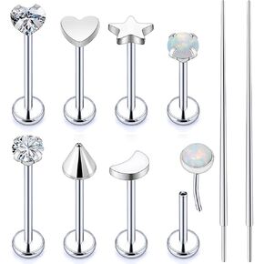 Nose Rings 18g 20g Flat Back Earring Surgical Steel Cartilage Earring Flat Backs Threadless Push In Long Post Stud Tragus Piercing for Women