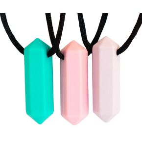 Tilcare Chew Chew Pencil Sensory Necklace 3 Set - Best for Kids or Adults That Like Biting or Have Autism – Perfectly Textured Silicone Chewy Toys - Chewing Pendant for Boys & Girls - Chew Necklaces