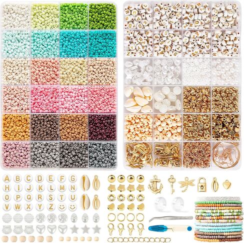 FEHCBIO 3mm Glass Beads 12000pcs Set,with Wooden Beads and Gold Letters Beads DIY Friendship Bracelets Threading Jewelry Making Kits,Gift Idea for Girls and Adults Christmas Holiday Birthday Party in Saudi Arabia