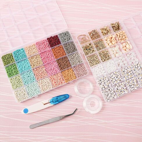 FEHCBIO 3mm Glass Beads 12000pcs Set,with Wooden Beads and Gold Letters Beads DIY Friendship Bracelets Threading Jewelry Making Kits,Gift Idea for Girls and Adults Christmas Holiday Birthday Party in Saudi Arabia