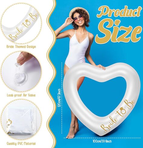 Bridal Heart Pool Float 47.3 x 39.4 Inch Inflatable Heart Float Bachelorette Floaties Swim Tube Rings Floating Pool Loungers Decorations for Engagement Summer Beach Party(Gold) in Saudi Arabia
