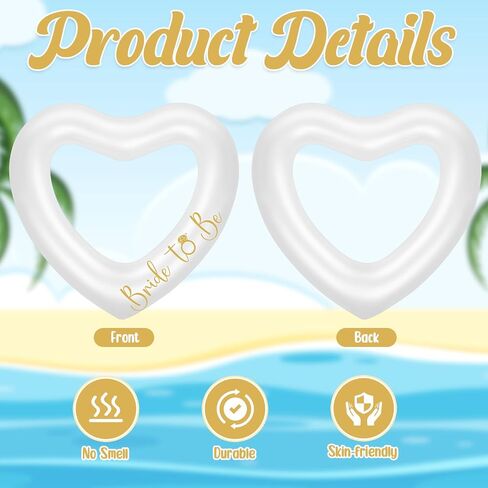 Bridal Heart Pool Float 47.3 x 39.4 Inch Inflatable Heart Float Bachelorette Floaties Swim Tube Rings Floating Pool Loungers Decorations for Engagement Summer Beach Party(Gold) in Saudi Arabia