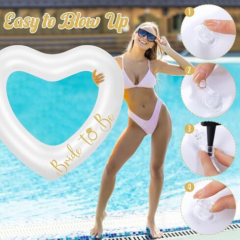 Bridal Heart Pool Float 47.3 x 39.4 Inch Inflatable Heart Float Bachelorette Floaties Swim Tube Rings Floating Pool Loungers Decorations for Engagement Summer Beach Party(Gold) in Saudi Arabia