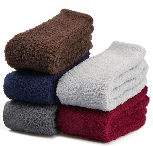 جوارب Toes Home Fuzzy للرجال، جوارب شتوية منفوشة للرجال، مريحة ودافئة ومقاومة للانزلاق، أحذية نوم قطيفة ساخنة، 5 أزواج in Kuwait
