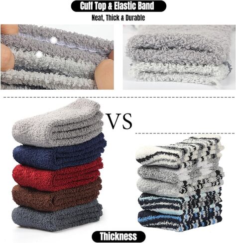 جوارب Toes Home Fuzzy للرجال، جوارب شتوية منفوشة للرجال، مريحة ودافئة ومقاومة للانزلاق، أحذية نوم قطيفة ساخنة، 5 أزواج in Kuwait