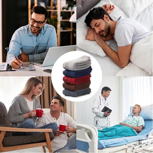 جوارب Toes Home Fuzzy للرجال، جوارب شتوية منفوشة للرجال، مريحة ودافئة ومقاومة للانزلاق، أحذية نوم قطيفة ساخنة، 5 أزواج in Kuwait