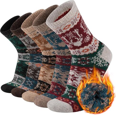 COOVAN Mens Warm Wool Socks Thermal Winter Thick Crew Socks Cold Weather Soft Cozy Socks 5 Pairs in Saudi Arabia