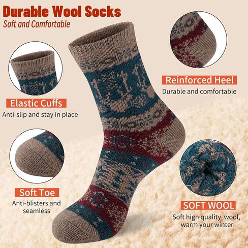 COOVAN Mens Warm Wool Socks Thermal Winter Thick Crew Socks Cold Weather Soft Cozy Socks 5 Pairs in Saudi Arabia