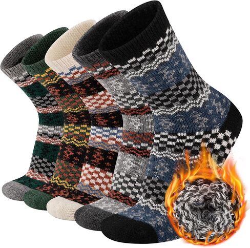 COOVAN Mens Warm Wool Socks Thermal Winter Thick Crew Socks Cold Weather Soft Cozy Socks 5 Pairs in Saudi Arabia