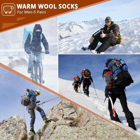 COOVAN Mens Warm Wool Socks Thermal Winter Thick Crew Socks Cold Weather Soft Cozy Socks 5 Pairs in Saudi Arabia