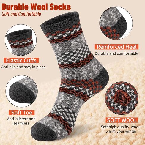 COOVAN Mens Warm Wool Socks Thermal Winter Thick Crew Socks Cold Weather Soft Cozy Socks 5 Pairs in Saudi Arabia