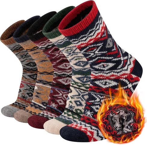 COOVAN Mens Warm Wool Socks Thermal Winter Thick Crew Socks Cold Weather Soft Cozy Socks 5 Pairs in Saudi Arabia
