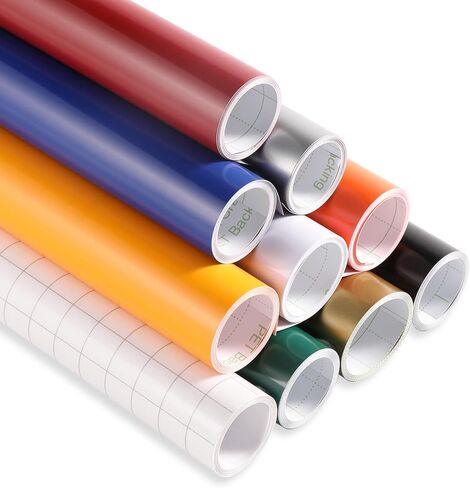 OFFNOVA لفة فينيل دائمة مقاس 12 بوصة × 5 أقدام، 9 ألوان متنوعة من الفينيل اللاصق للكريكات، صورة ظلية، 1 لفة شريط نقل، لفات لاصقة لاصقة - سهلة القطع والأعشاب in Kuwait