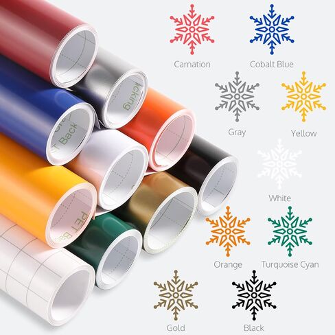 OFFNOVA لفة فينيل دائمة مقاس 12 بوصة × 5 أقدام، 9 ألوان متنوعة من الفينيل اللاصق للكريكات، صورة ظلية، 1 لفة شريط نقل، لفات لاصقة لاصقة - سهلة القطع والأعشاب in Kuwait