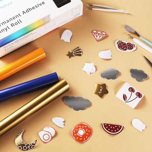 OFFNOVA لفة فينيل دائمة مقاس 12 بوصة × 5 أقدام، 9 ألوان متنوعة من الفينيل اللاصق للكريكات، صورة ظلية، 1 لفة شريط نقل، لفات لاصقة لاصقة - سهلة القطع والأعشاب in Kuwait