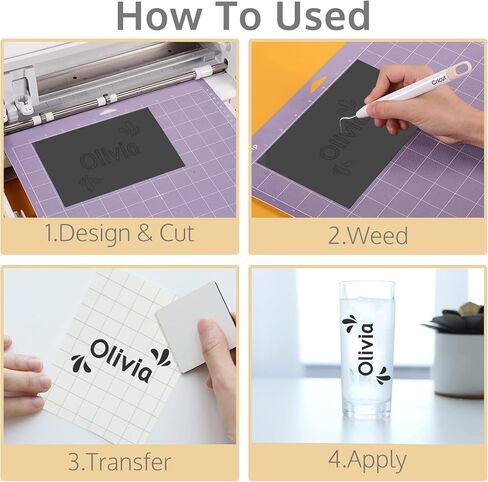 OFFNOVA لفة فينيل دائمة مقاس 12 بوصة × 5 أقدام، 9 ألوان متنوعة من الفينيل اللاصق للكريكات، صورة ظلية، 1 لفة شريط نقل، لفات لاصقة لاصقة - سهلة القطع والأعشاب in Kuwait