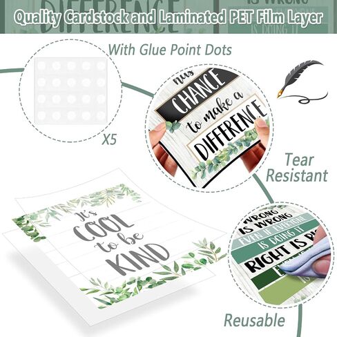 Gisgfim 12pcs الفصول الدراسية ملصق تحفيزي الأوكالبتوس التعليمية لوحة الإعلانات ملصق الخضرة اقتباسات إيجابية الفصول الدراسية الزينة الابتدائية المتوسطة المدرسة الثانوية عقلية النمو جدار ديكور 14 × 11In in Saudi Arabia