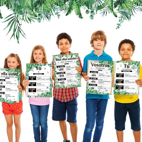 Pasimy 6 Pcs Spanish Verb Conjugation Posters Eucalyptus Classroom Decorations Greenery Spanish Grammar Chart Spanish Present Tense Regular Verbs Learning Materials for Elementary Middle High School in Saudi Arabia