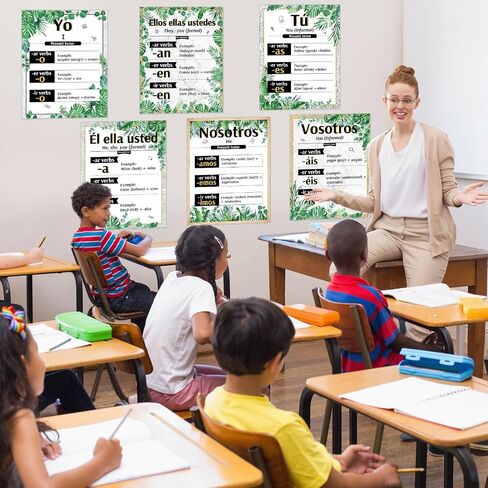 Pasimy 6 Pcs Spanish Verb Conjugation Posters Eucalyptus Classroom Decorations Greenery Spanish Grammar Chart Spanish Present Tense Regular Verbs Learning Materials for Elementary Middle High School in Saudi Arabia