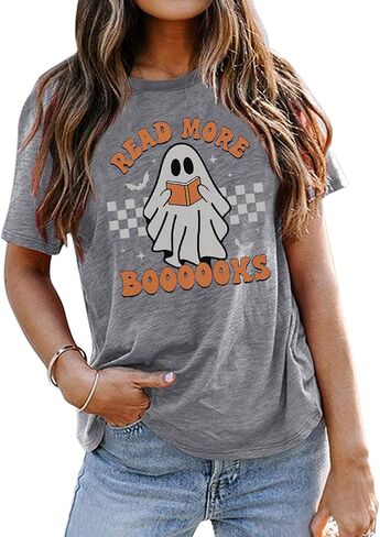 Teacher Halloween Shirt Women Read More Books T-Shirt Spooky Teacher Ghost Tees Short Sleeve Halloween Party Tops in Kuwait