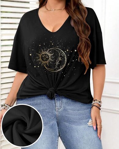 Plus Size Graphic Tees for Women - 1X-4X T Shirts Oversized Tshirts V Neck Loose Fit Summer Short Sleeve Top in Kuwait