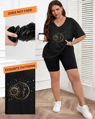 Plus Size Graphic Tees for Women - 1X-4X T Shirts Oversized Tshirts V Neck Loose Fit Summer Short Sleeve Top in Kuwait