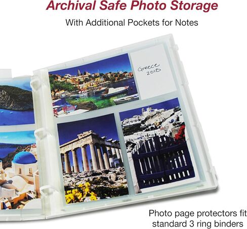 EnvyPak Photo Sheet Protector - Clear, 8.5 X 11 Inch, Holds 6 4" x 6" Inch Photos & Title Cards (6 Photos & 2 Cards per Page) - 3 Hole Punched - Pack of 50 in Saudi Arabia