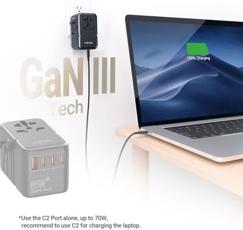 محول السفر العالمي MINIX 100 واط مع كابل USB C قابل للسحب، محول الطاقة الدولي GaN III، منافذ Type-C*3 USB-A*1، مخرج تيار متردد، شاحن سفر عالمي لأجهزة الكمبيوتر المحمولة والأجهزة اللوحية والهواتف والكاميرات in Kuwait