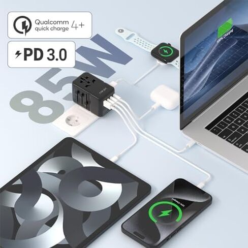 محول السفر العالمي MINIX 100 واط مع كابل USB C قابل للسحب، محول الطاقة الدولي GaN III، منافذ Type-C*3 USB-A*1، مخرج تيار متردد، شاحن سفر عالمي لأجهزة الكمبيوتر المحمولة والأجهزة اللوحية والهواتف والكاميرات in Kuwait