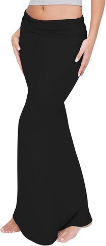 REORIA Women's Sexy Fold Over High Waisted Lounge Long Skirts Elegant Going Out Bodycon Maxi Skirts in Saudi Arabia
