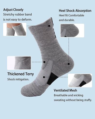 Basketball Socks for Mens Athletic Cushioned Compression Socks Ankle/Mid-Calf Running Hiking Socks 8-13 (6 Pairs) in Saudi Arabia