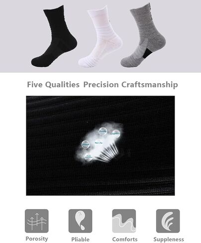 Basketball Socks for Mens Athletic Cushioned Compression Socks Ankle/Mid-Calf Running Hiking Socks 8-13 (6 Pairs) in Saudi Arabia