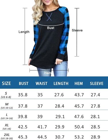 Womens Long Sleeve Buffalo Plaid Shirt Loose Fitting Patchwork Raglan Check Tops in Saudi Arabia