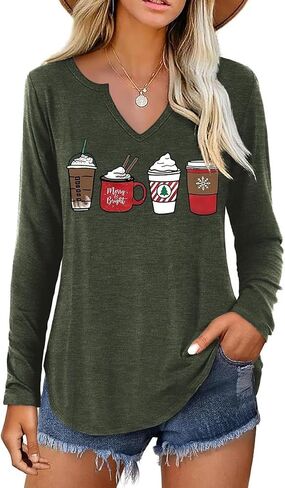 Long Sleeve Notch Neck Christmas T-Shirt for Women V-Neck Winter Family Raglan Xmas Baseball Tops Tees in Kuwait