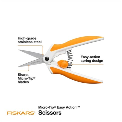 مقص Fiskars ذو الطرف الصغير بمساعدة الزنبرك، شفرات من الفولاذ المقاوم للصدأ ذات قطع دقيق، مقبض مريح، قطع التفاصيل في القماش، مقص الخياطة وأدوات الفنون والحرف اليدوية in Saudi Arabia