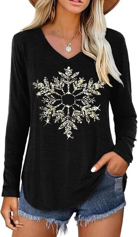 Long Sleeve Notch Neck Christmas T-Shirt for Women V-Neck Winter Family Raglan Xmas Baseball Tops Tees in Kuwait