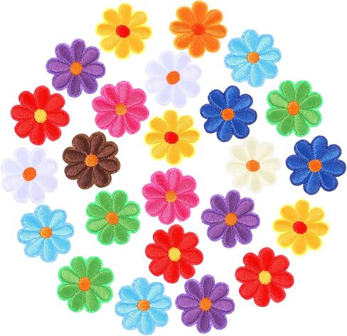 24PCS Flower Iron on Patches Cute Embroidered Patches Flower Repair Applique Aesthetics Colorful Decorative Iron Patches for Clothing Hats, Jeans in Saudi Arabia