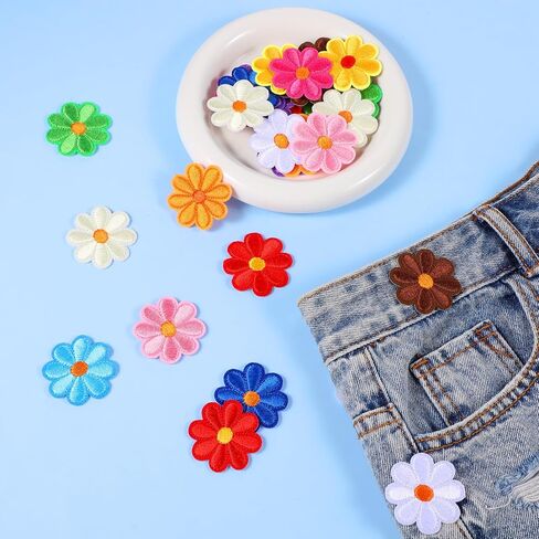 24PCS Flower Iron on Patches Cute Embroidered Patches Flower Repair Applique Aesthetics Colorful Decorative Iron Patches for Clothing Hats, Jeans in Saudi Arabia