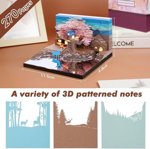 تقويم ثلاثي الأبعاد 2025 لوحة مذكرة قطعة زمنية تقويم إلك ساكورا شجرة البيت ورقة الفن المفكرة نحت هدية ديكور مكتب، تقويم مكتب فني ملاحظات DIY مع أضواء LED / حامل، نحت حرفي ديكور مكتب المنزل in Kuwait