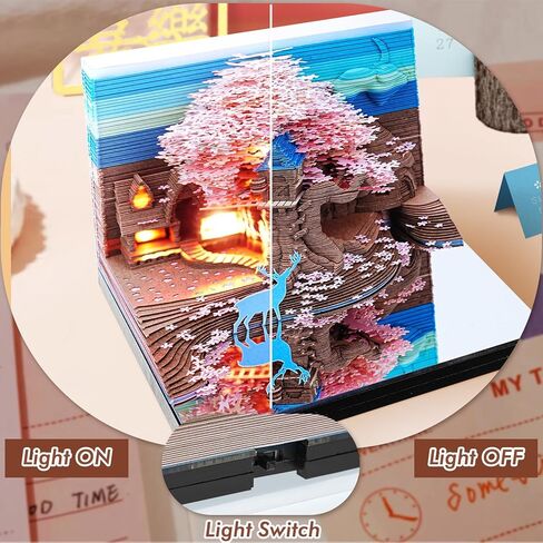 تقويم ثلاثي الأبعاد 2025 لوحة مذكرة قطعة زمنية تقويم إلك ساكورا شجرة البيت ورقة الفن المفكرة نحت هدية ديكور مكتب، تقويم مكتب فني ملاحظات DIY مع أضواء LED / حامل، نحت حرفي ديكور مكتب المنزل in Kuwait