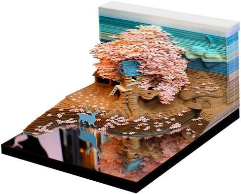 تقويم ثلاثي الأبعاد 2025 لوحة مذكرة قطعة زمنية تقويم إلك ساكورا شجرة البيت ورقة الفن المفكرة نحت هدية ديكور مكتب، تقويم مكتب فني ملاحظات DIY مع أضواء LED / حامل، نحت حرفي ديكور مكتب المنزل in Kuwait