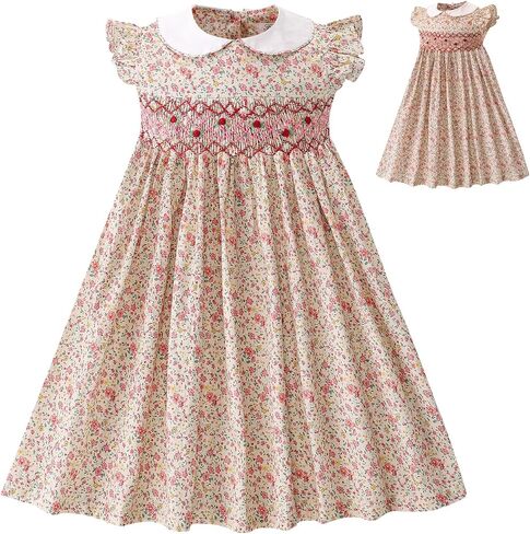 Toddler Easter Dress Girls Dresses Smocked Vintage Birthday Summer Floral Cotton Wedding Little Girl Dress in Kuwait