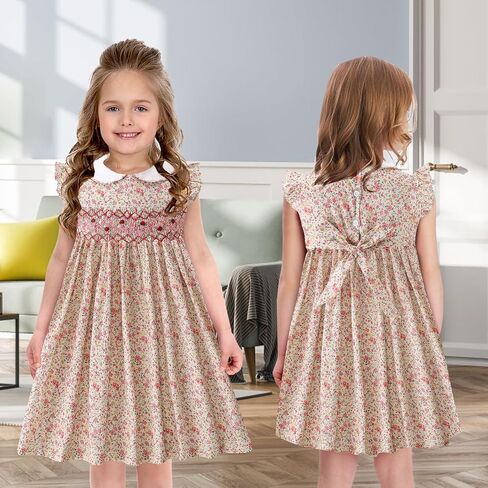 Toddler Easter Dress Girls Dresses Smocked Vintage Birthday Summer Floral Cotton Wedding Little Girl Dress in Kuwait