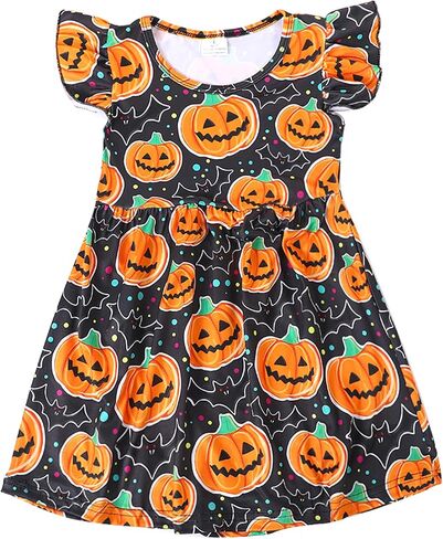 Halloween Christmas Toddler Girls Dress Pumpkin Spider Ghost Print Dresses Long Sleeve 2-8Y in Saudi Arabia