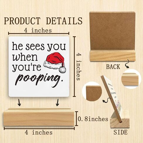 QASHWEY He Sees You When You're Pooping Sign, Funny Christmas Decorations,Christmas Bathroom Decorations, Bathroom Christmas Decorations,Christmas Sign,Christmas Table Decor for Guest Bathroom Toilet in Kuwait
