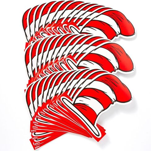 Amscan Dr. Seuss Cat In The Hat Paper Hats for Kids, 36 Count - Red & White Striped Party City Paper Hat for Boys & Girls - Birthday Party Supplies & Costume Accessories in Saudi Arabia